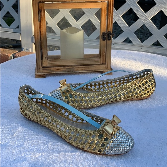 Tory Burch Carlyle Gold and silver flats - Picture 3 of 12